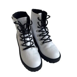 Skechers White Lace-Up Combat Boots with Black Soles